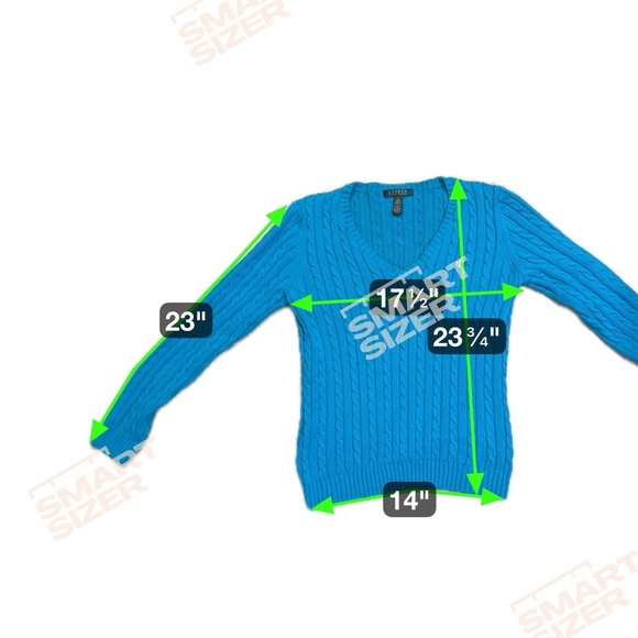 Women’s Lauren Ralph Lauren Turquoise Cable Knot V-Neck Sweater Size Small - Picture 5 of 5
